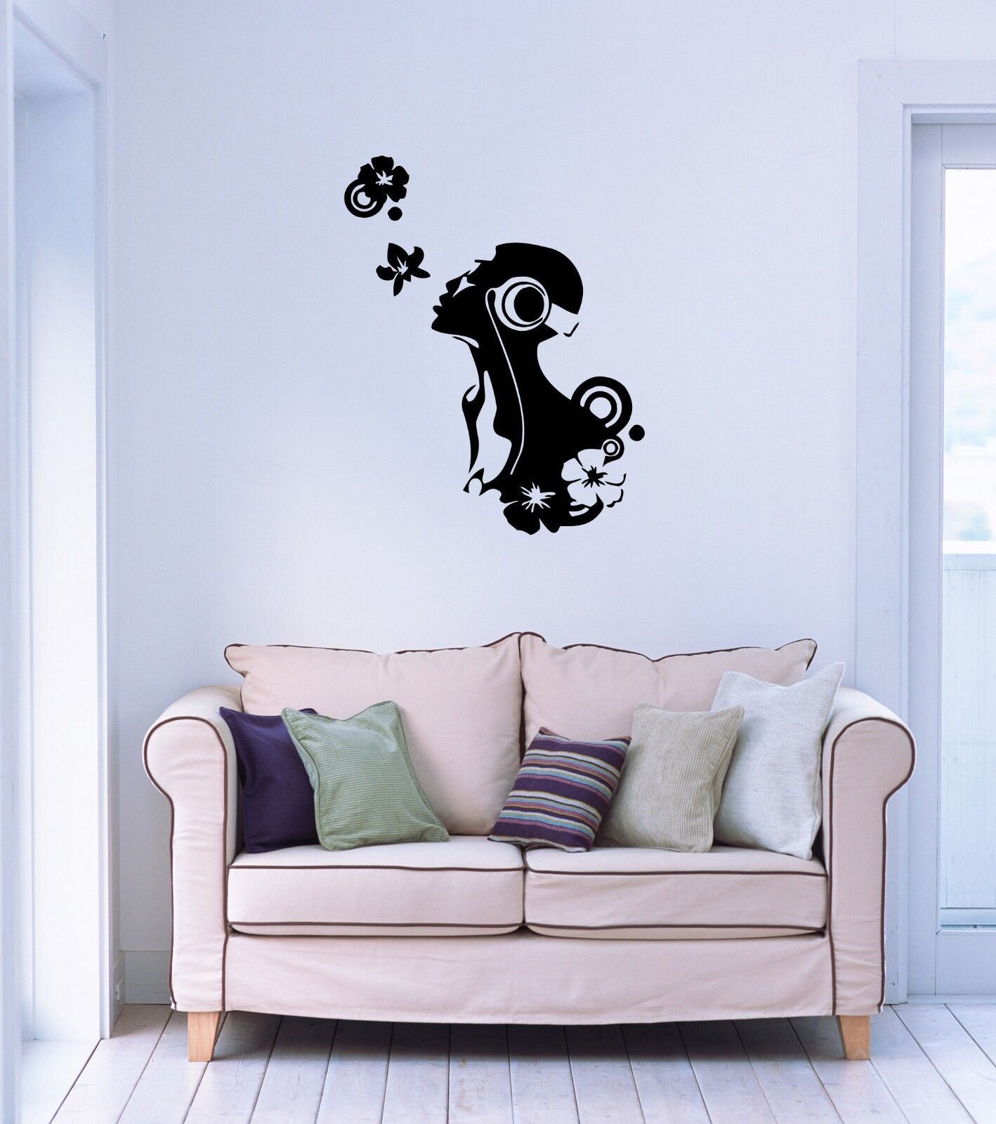 Wall Stickers Vinyl Decal Beautiful Girl Headphones Music Great Decor (ig949)