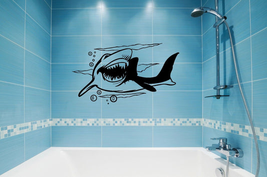 Autocollants muraux en vinyle, étiquette requin prédateur marin, décor de salle de bain Cool (ig893)