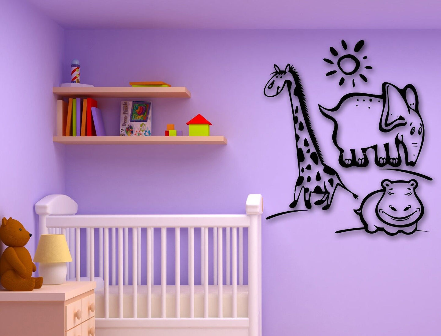 Wall Stickers Vinyl Decal Animal Hippopotamus Giraffe for Kids Children (ig844)