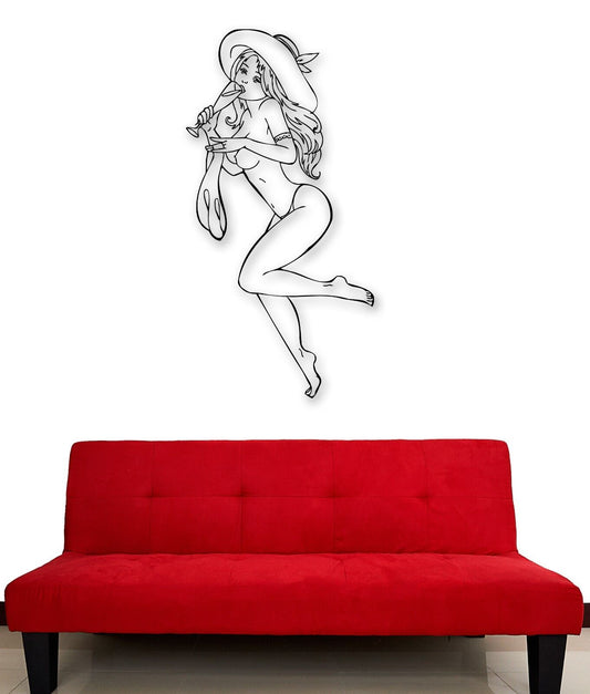 Wall Stickers Vinyl Decal Sexy Girls Hat Pin Up Lingerie Drink Alcohol (ig822)