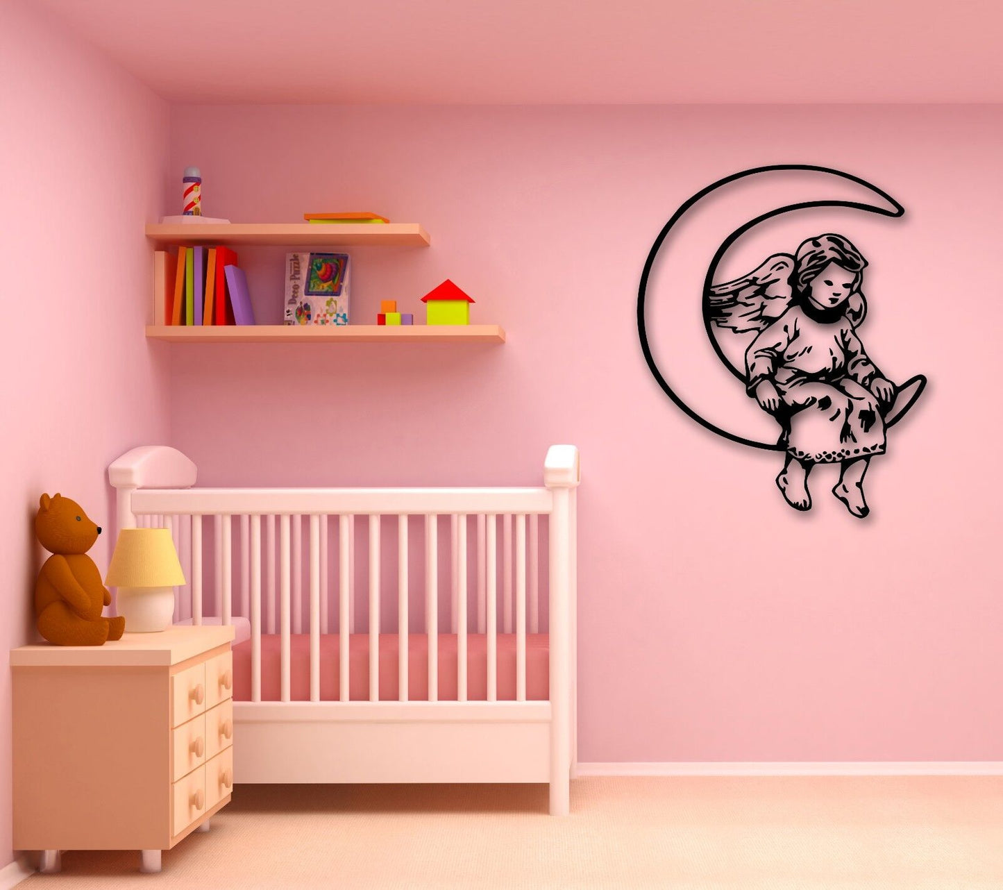 Wandaufkleber, Vinyl, Schutzengel, Mond, Himmel, Babyzimmer (ig809)