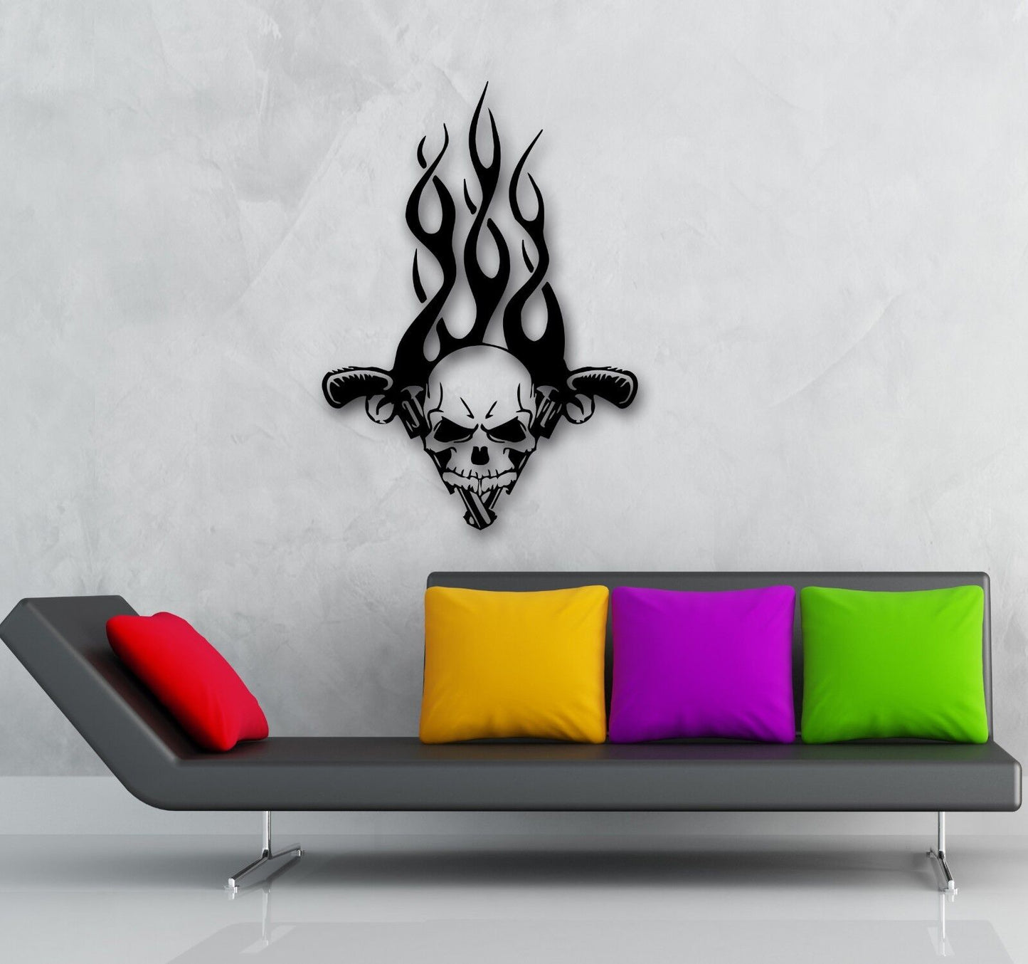 Wall Stickers Vinyl Decal Skull Gun Revolver Tattoo Death (ig749)