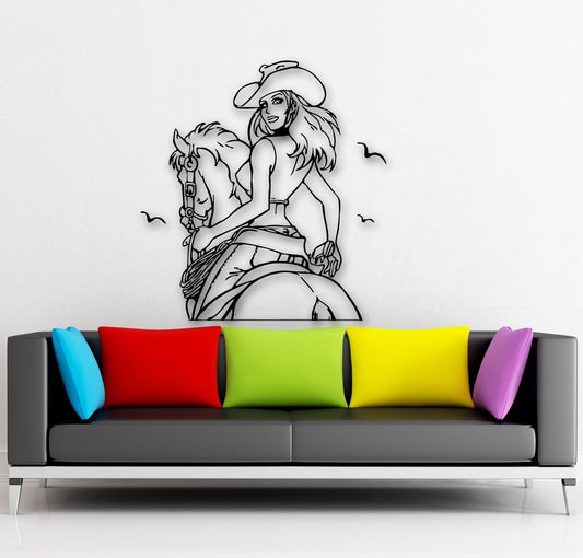 Wall Stickers Vinyl Decal Sexy Girl Rider Texas Cowboy Wild West (ig744)