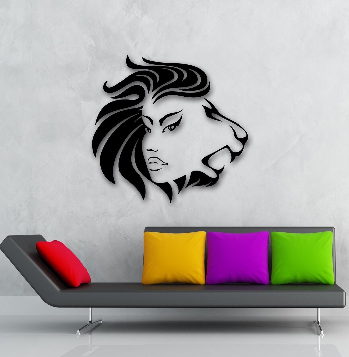 Autocollants muraux en vinyle femme Lion, décor moderne pour chambre à coucher (ig713)