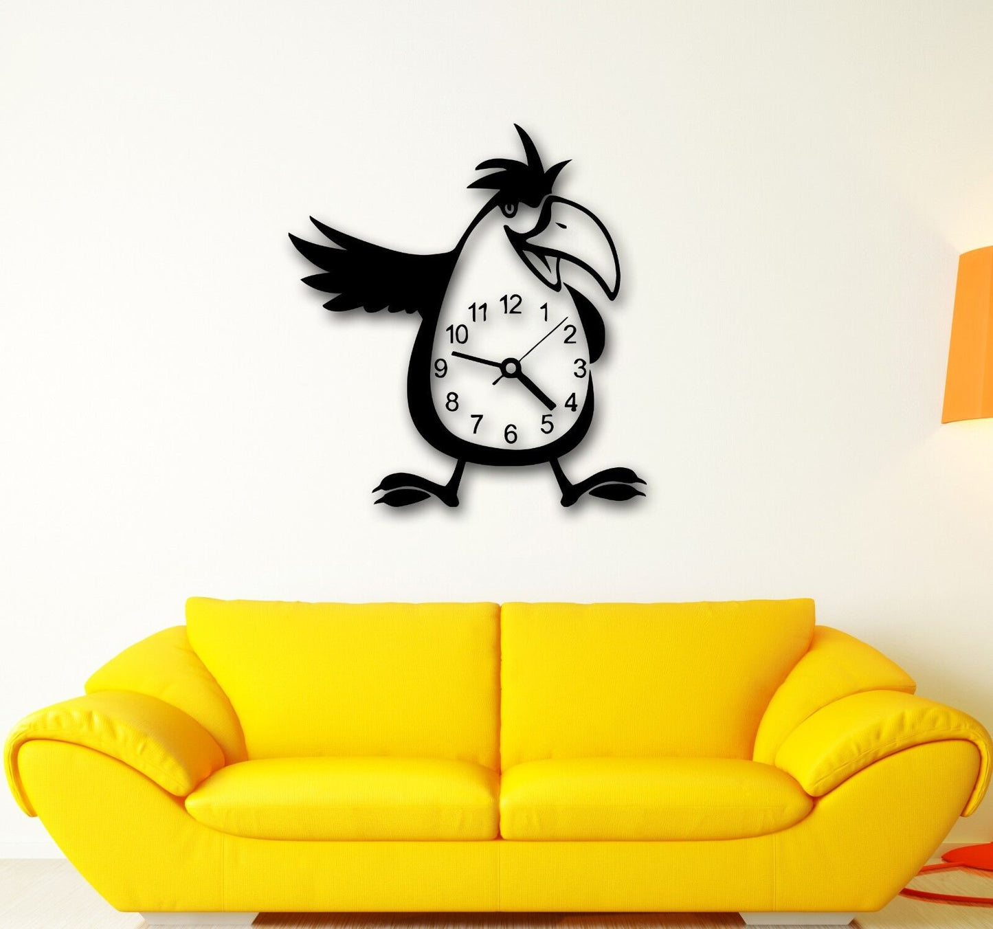 Autocollants muraux en vinyle, horloge à oiseaux positifs, superbe décor pour chambre d'enfants (ig695)