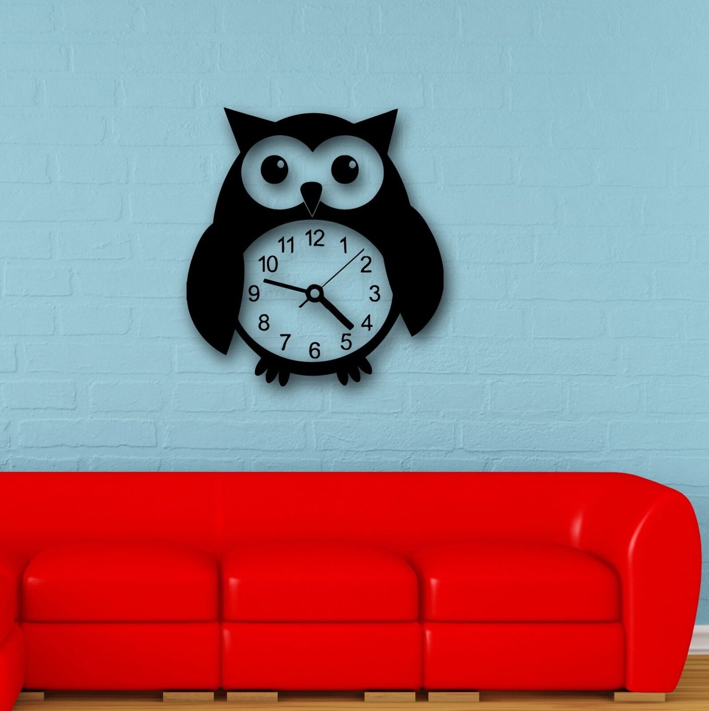 Autocollants muraux en vinyle, horloge drôle hibou oiseau, superbe décor pour chambre d'enfants (i694)