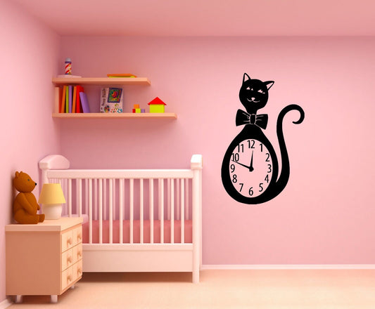 Autocollants muraux en vinyle, étiquette drôle de chat, Animal de compagnie, décor d'horloge pour chambre de bébé (i693)