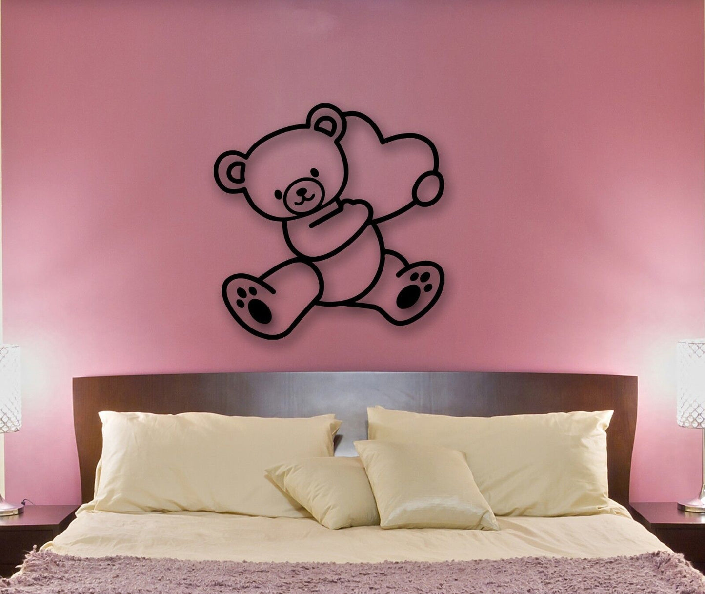 Autocollants muraux en vinyle, ours en peluche, décor de cœur d'amour pour chambre à coucher (ig662)