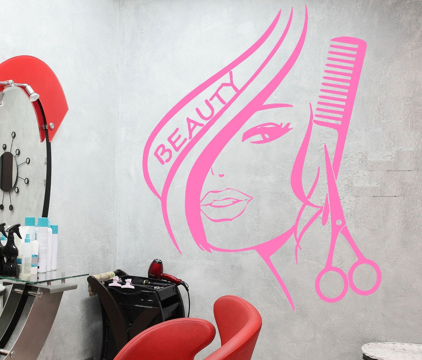 Vinyl Decor Wall Sticker Hair Beauty Salon Barbershop Sexy Girl Decor (ig1736)