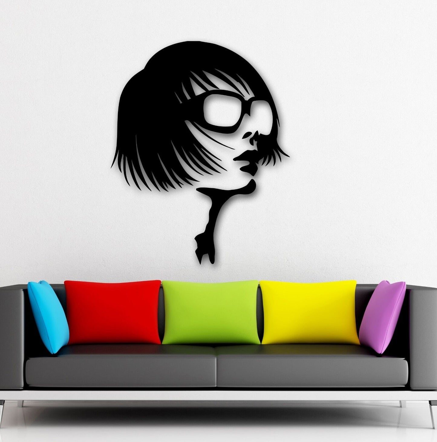 Wall Sticker Vinyl Decal Sexy Girl in Glasses Trendy Fashion Short Hair (ig565)