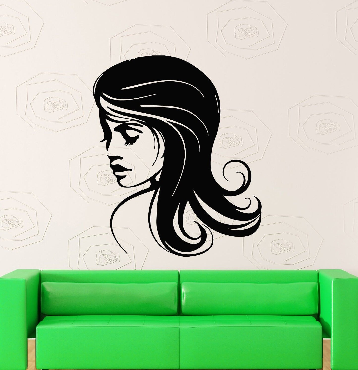 Autocollant mural en vinyle pour cheveux courts, fille, coupe de cheveux, coiffeur (ig560)