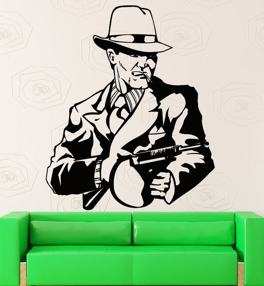 Wall Sticker Vinyl Decal Gangster Gunman With Machine Gun Mafia Decor (z1022m)