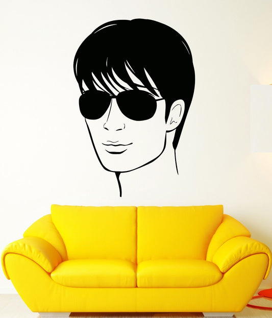 Wall Sticker Vinyl Decal Cool Handsome Man In Glasses Hair Salon Decor (z1052)