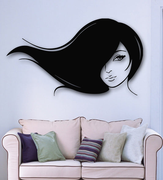 Wall Stickers Vinyl Decal Sexy Girl with Long Beautiful Hair Barbershop (ig502)