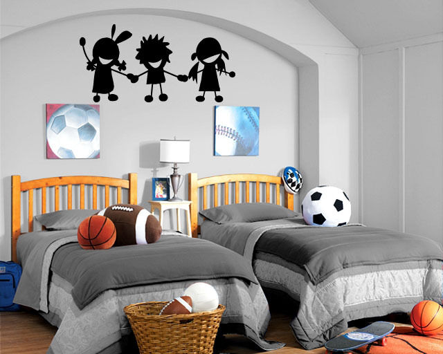 Wall Vinyl Sticker Decal Three Playing Kids Holding Hands Cartoon Joy Art (m006)