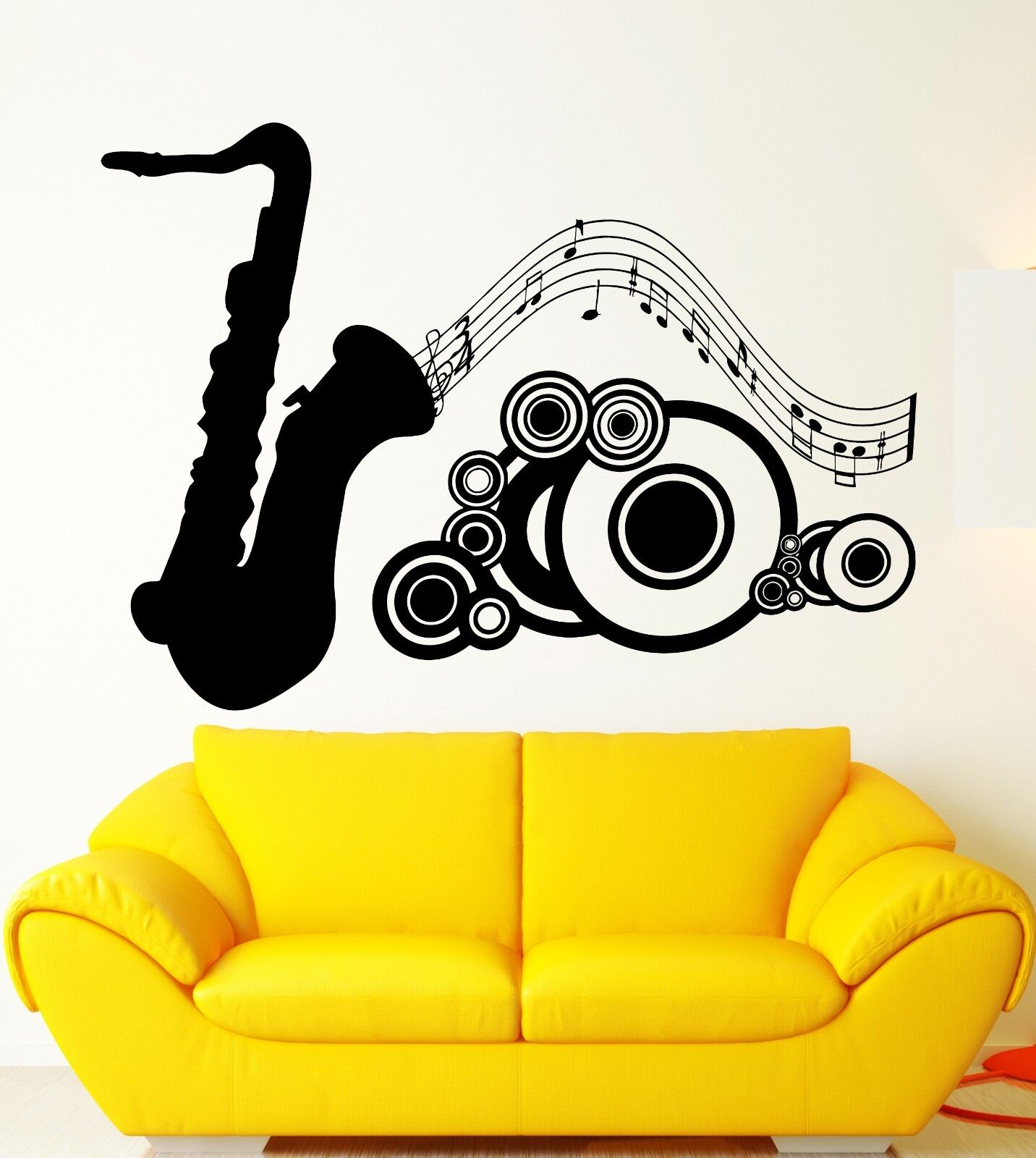 Autocollants muraux en vinyle, autocollants de musique, Saxophone, Notes d'instruments de musique (ig1749)