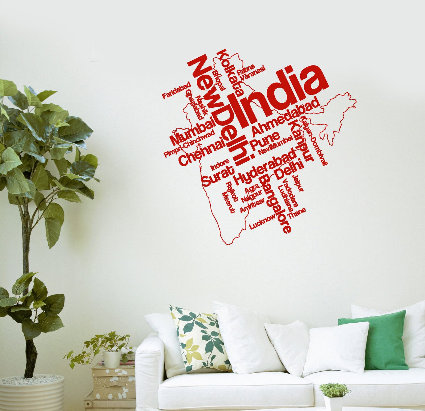 Wall Stickers Vinyl Decal India Map New Delhi Map Country Travel (ig1788)