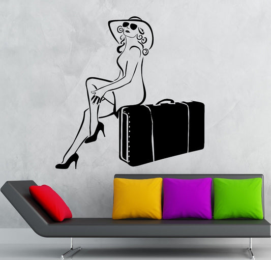 Wall Stickers Vinyl Decal Sexy Girl Travel Suitcase Tourist Vacation (ig1793)