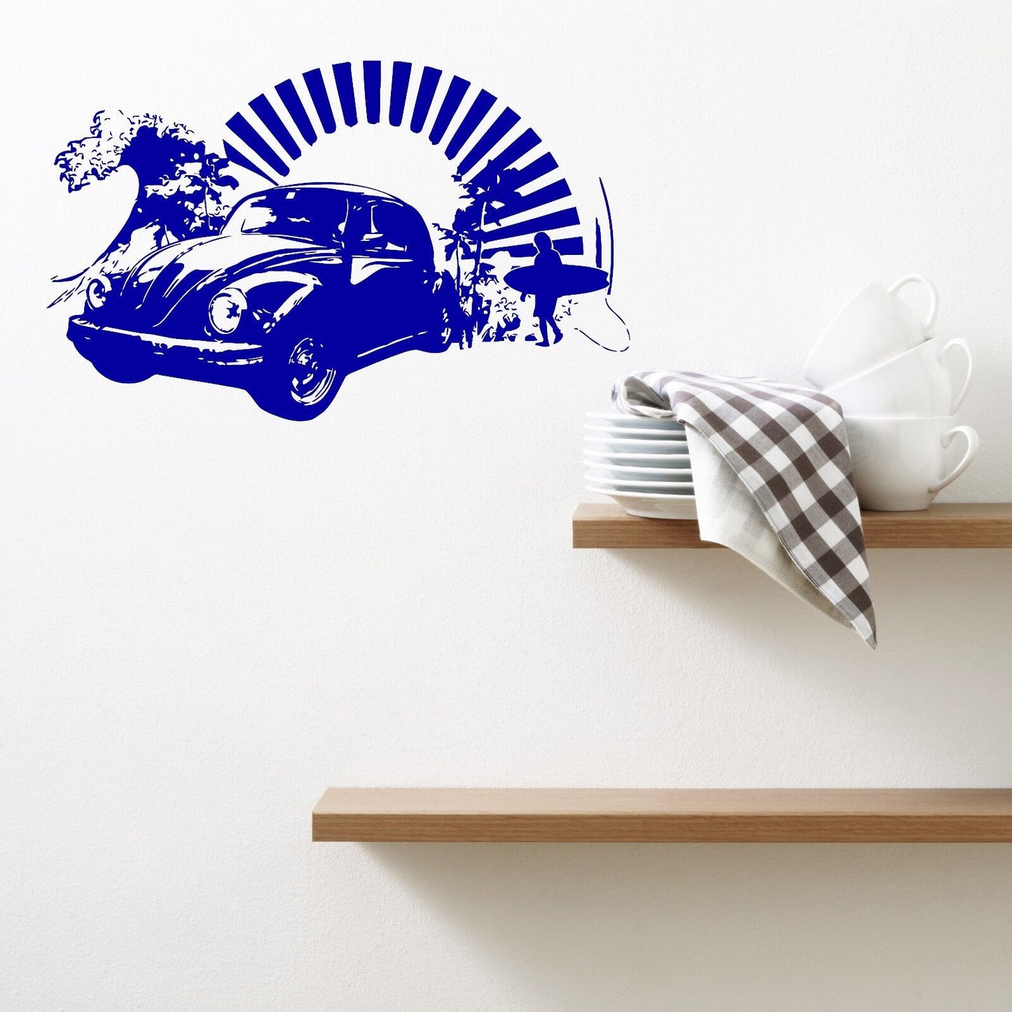 Wall Vinyl Sticker Decal Volkswagen Bug Antique Car Surfing Beach Decor (M002)