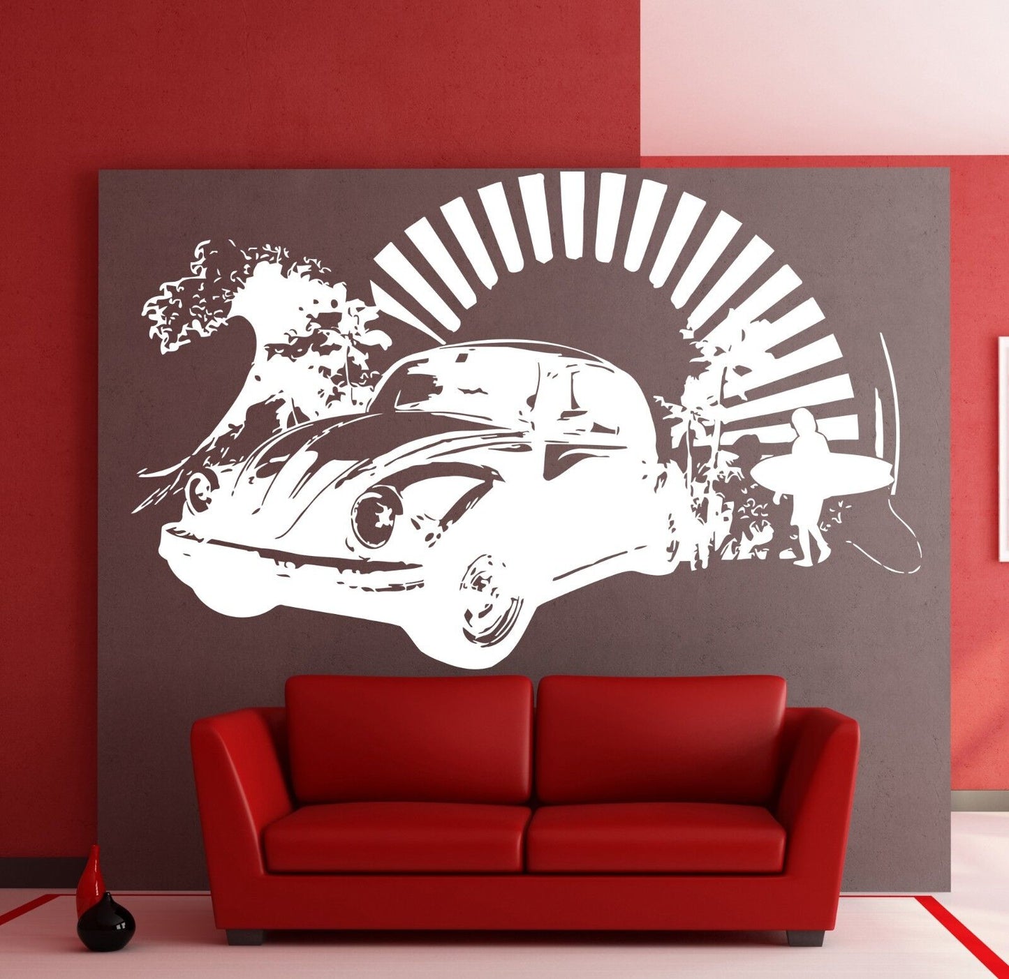 Autocollant mural en vinyle, autocollant Volkswagen Bug, voiture Antique, décor de plage de surf (M002)