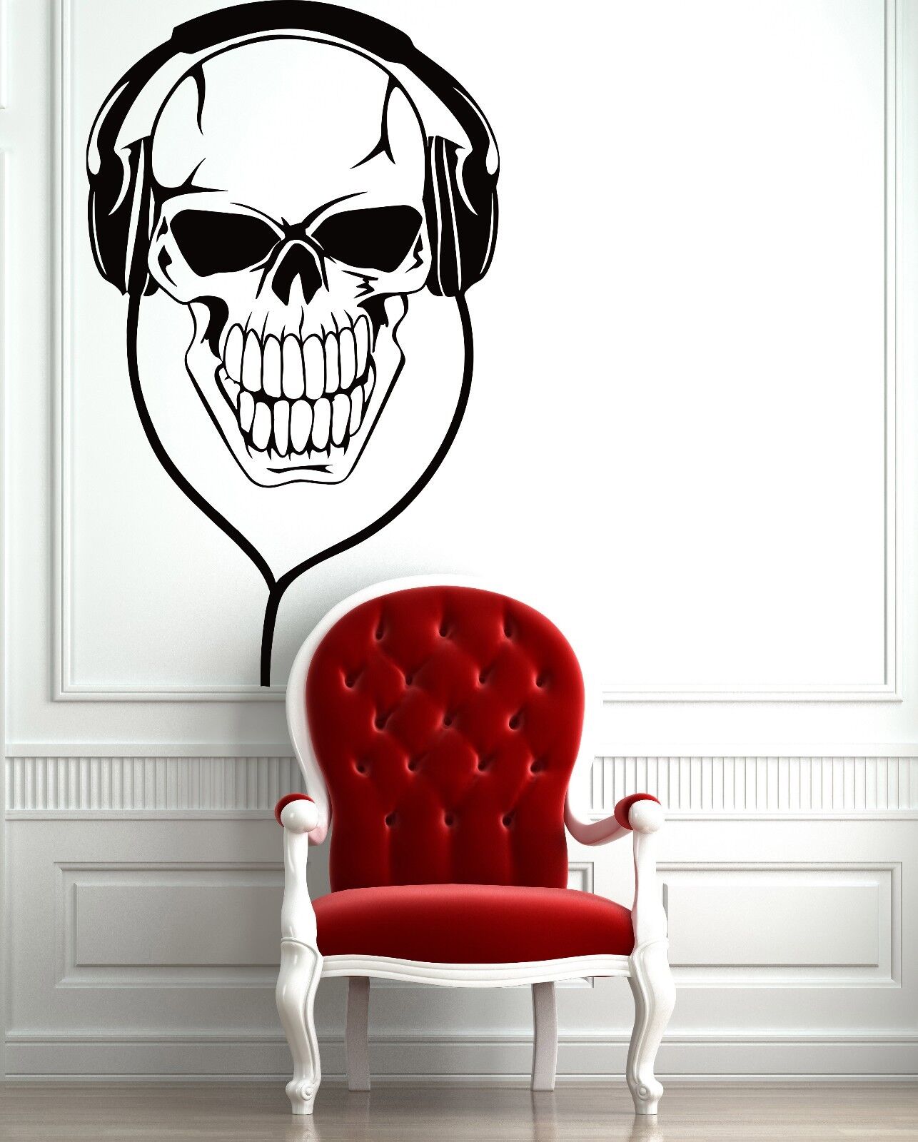 Wall Vinyl Sticker Decal Skull in Headphones Music Notes Decor (z1081)