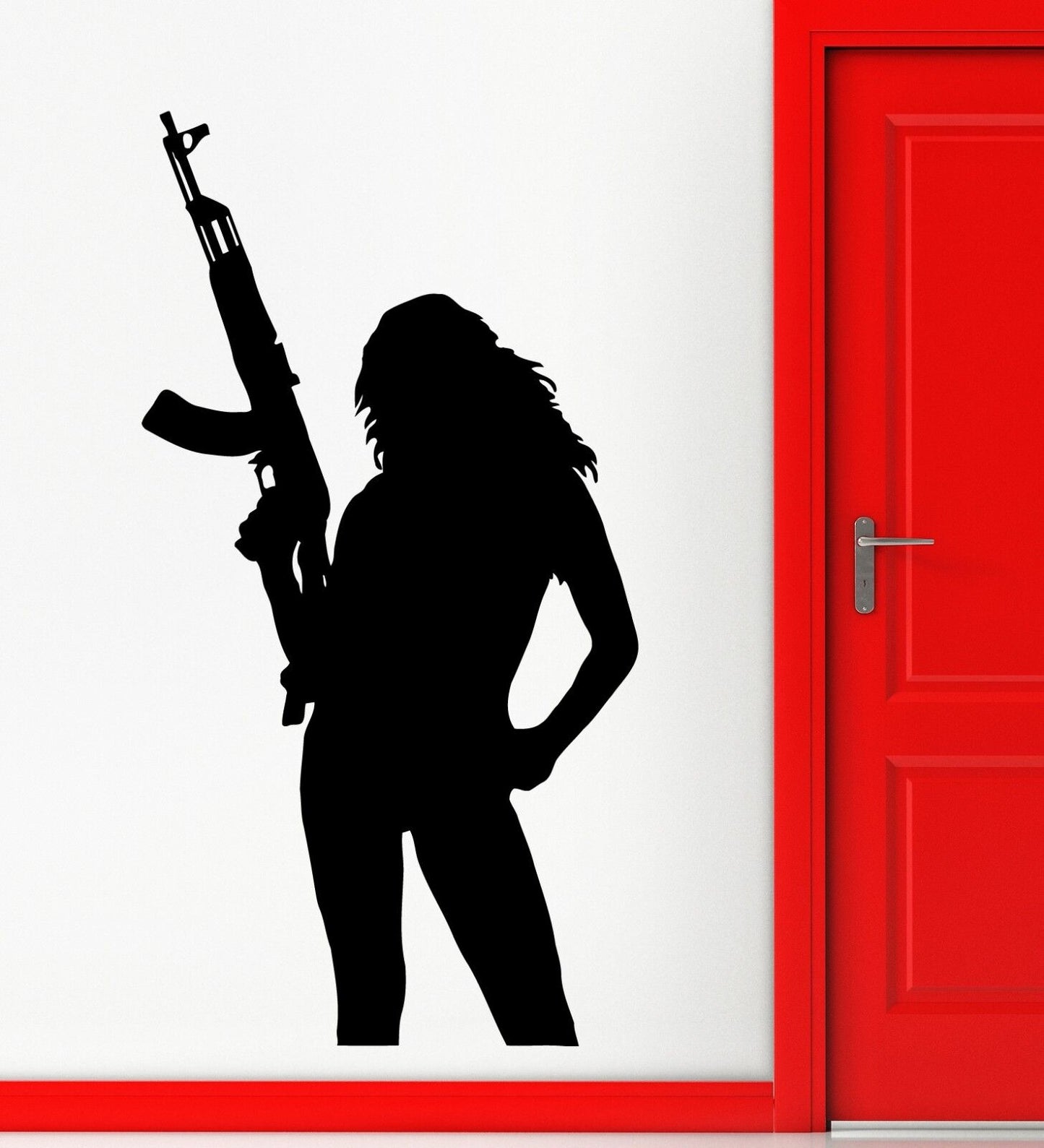 Wall Stickers Hot Sexy Silhouette Gun Military Girl Art Vinyl Decal (ig1914)