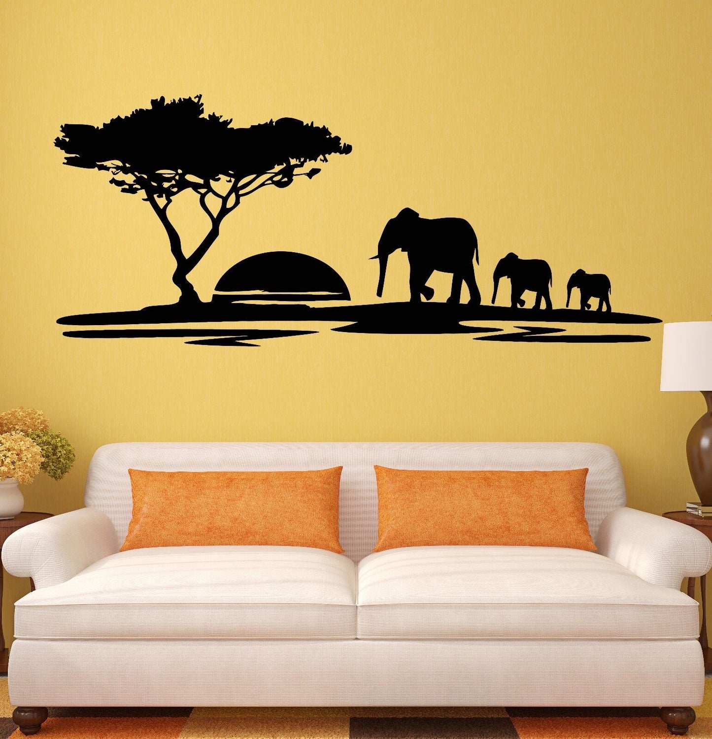 Stickers muraux éléphant animaux africains paysage arbre mural vinyle décalque (ig1918)