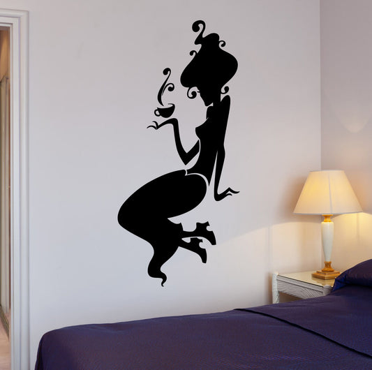 Wall Stickers Silhouette Woman Coffee Kitchen Cafe Mural Vinyl Decal (ig1962)