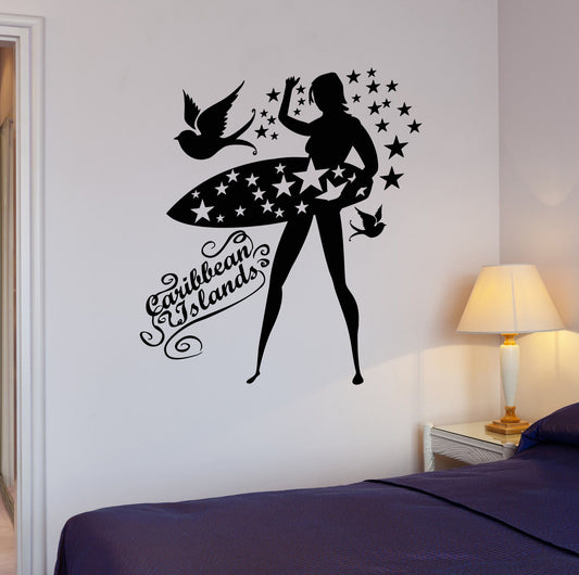 Wall Stickers Caribbean Islands Beach Sexy Girl Surf Vinyl Decal (ig1966)