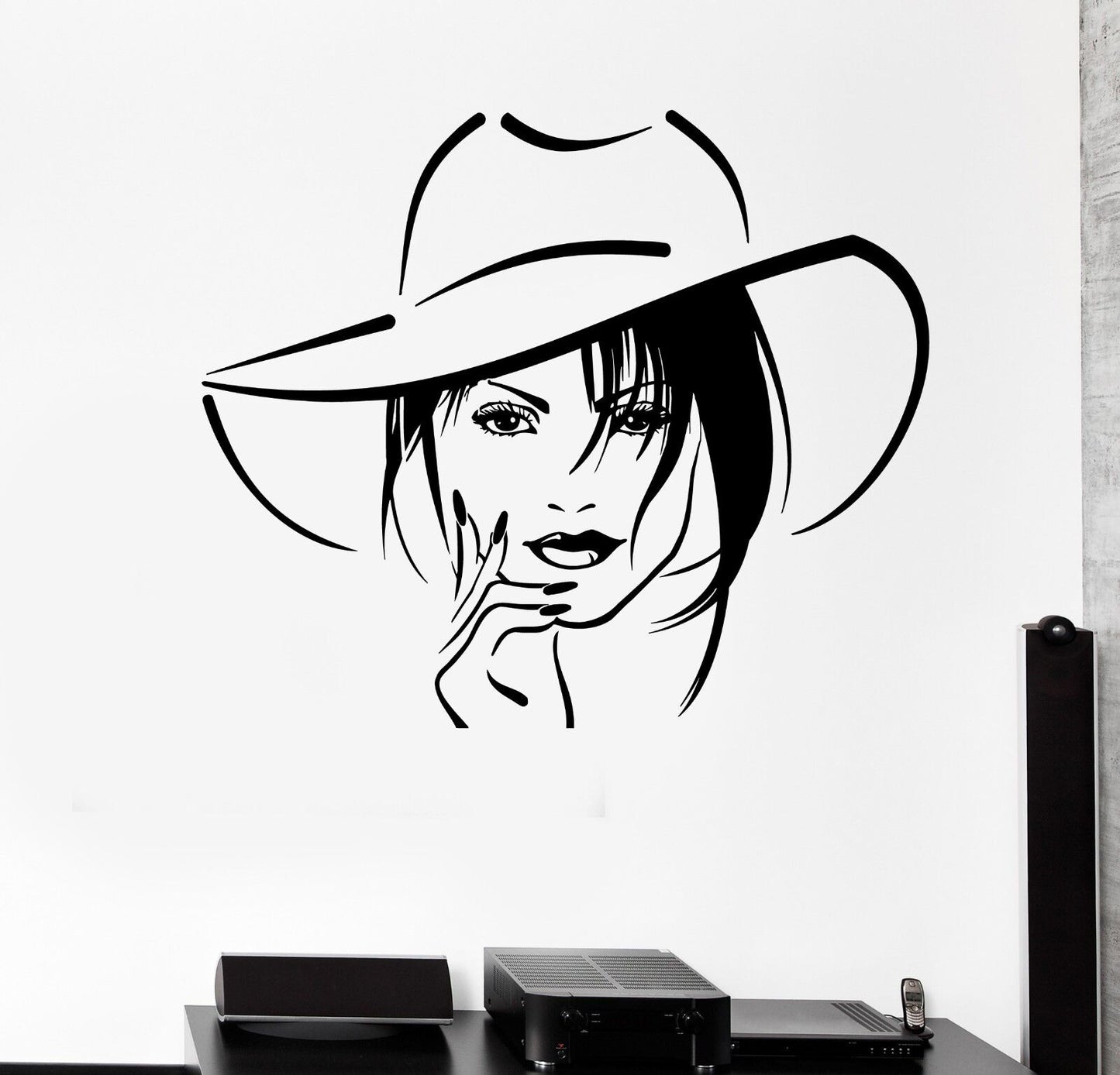 Wall Stickers Beauty Salon Beautiful Sexy Woman Hat Mural Vinyl Decal (ig1990)