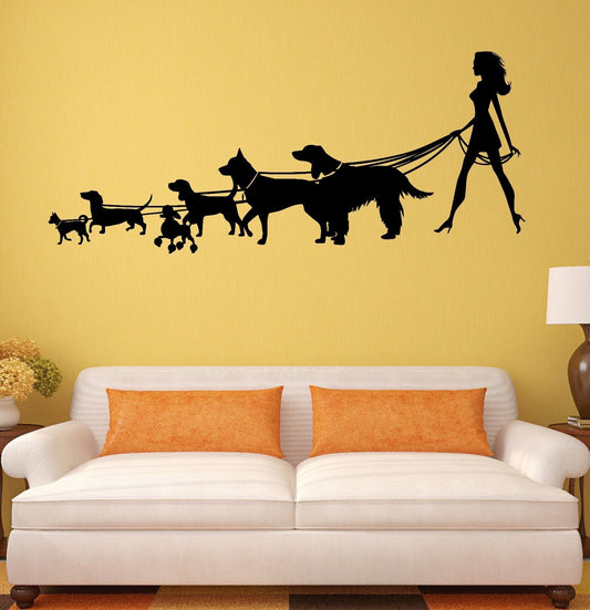 Wall Stickers Lady with the Dog Pet Shop Salon Animal Mural Vinyl Decal (ig2001)