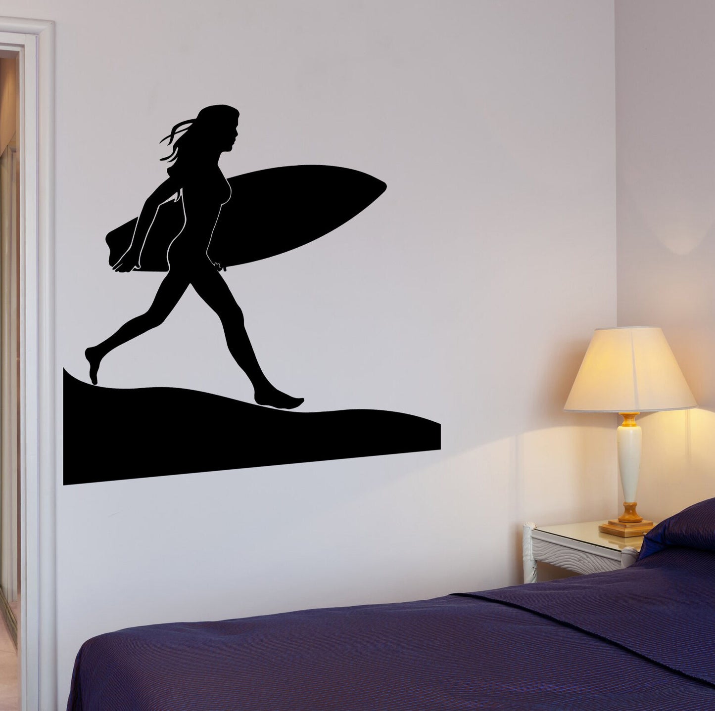 Wall Stickers Silhouette Girl Surfing Beach Water Sports Vinyl Decal (ig2011)