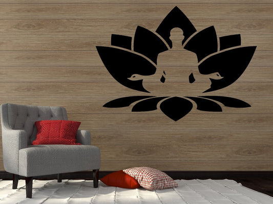 Vinyl Decal Wall Sticker Lotus Flower Buddha Om Meditation Yoga Studio (z2910)