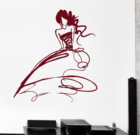 Wall Stickers Sketch Beautiful Woman Wedding Dress Art Vinyl Decal (ig2022)