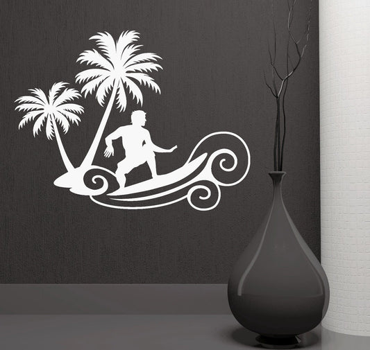 Wall Stickers Wave Surfing Beach Extreme Sports Palms Art Vinyl Decal (ig2029)