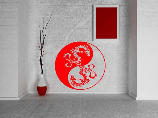 Wandaufkleber aus Vinyl, Yin und Yang, Drachen, Kreis, Meditation, Yogastudio, Dekor (z2902)