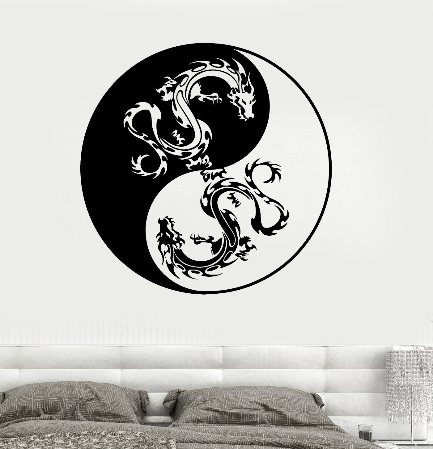 Wall Vinyl Sticker Yin Yang Dragons Circle Meditation Yoga Studio Decor (z2902)