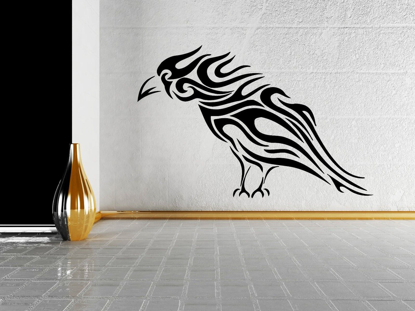 Wall Sticker Vinyl Decal Black Raven Bird Grunge Style Sketch Art (m049)