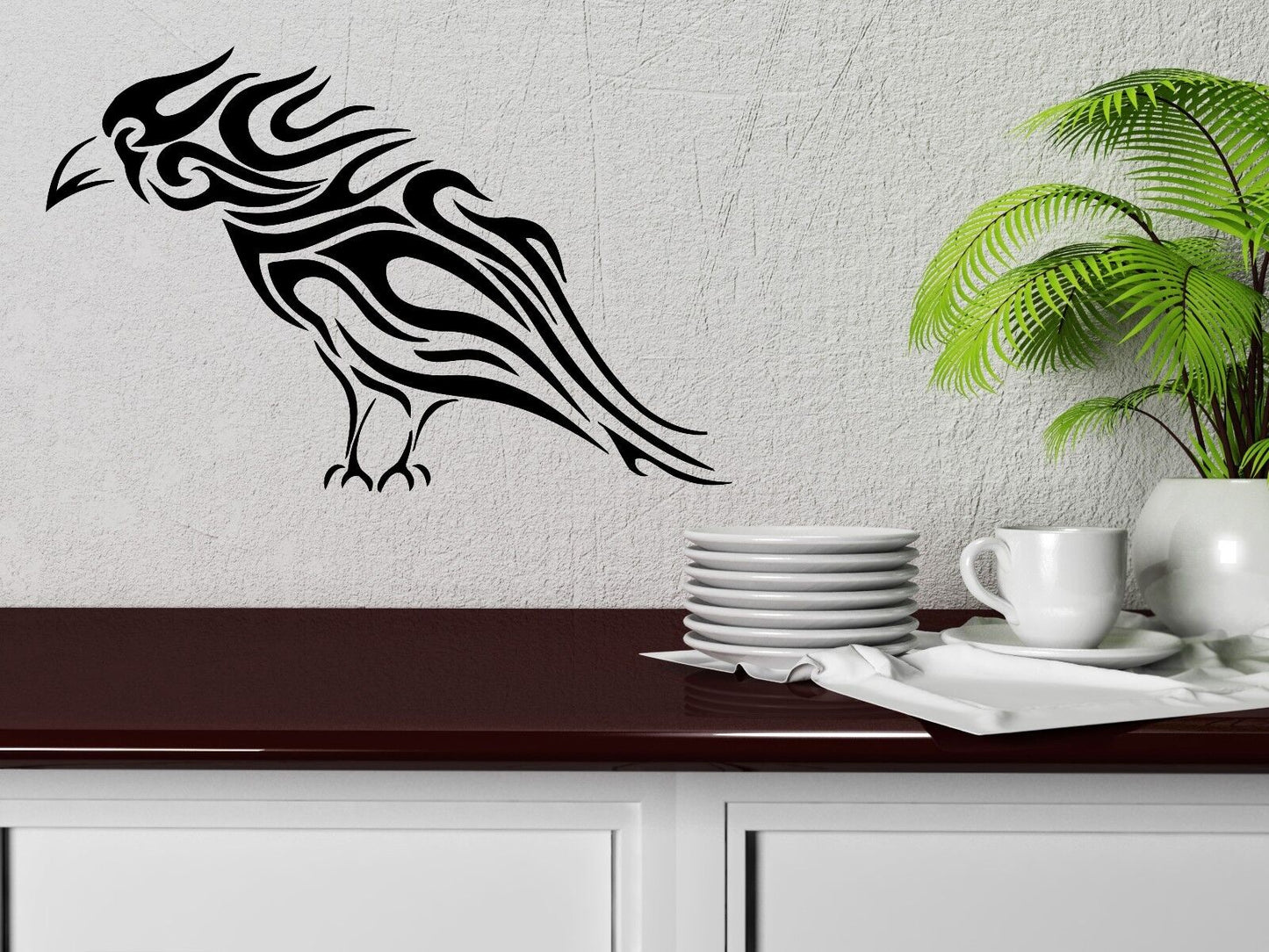 Wall Sticker Vinyl Decal Black Raven Bird Grunge Style Sketch Art (m049)