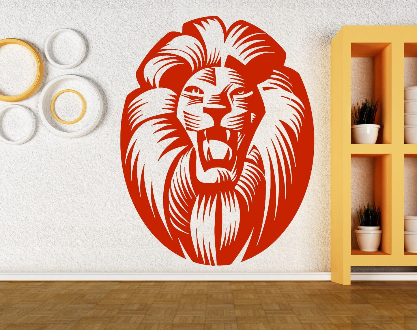 Autocollant mural en vinyle, tête de Lion, médaillon, décor Animal, chasseur de gros chats (m413)