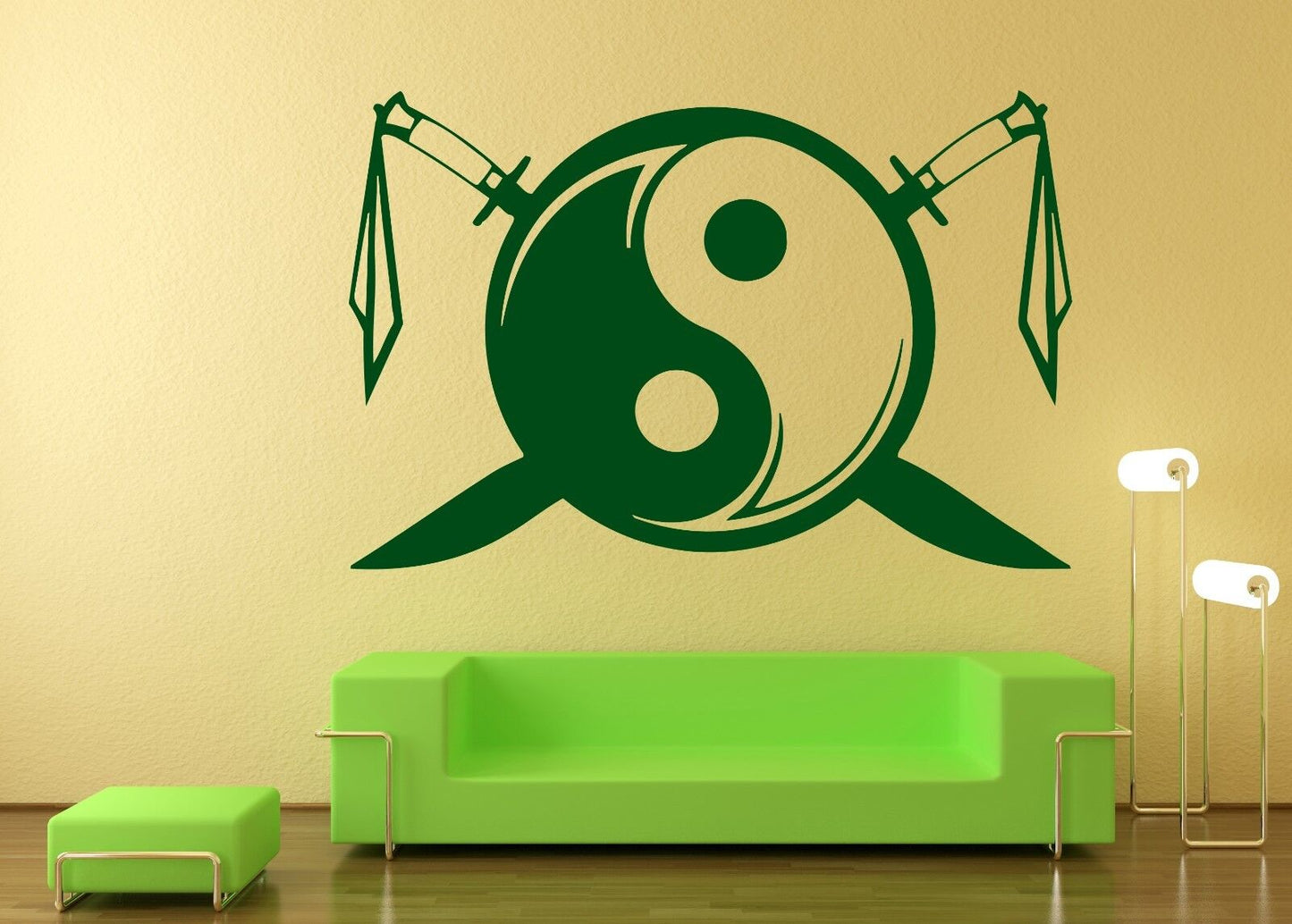 Wall Sticker Vinyl Decal Yin Yang Symbols Oriental Swords Karate Fighting (z822)