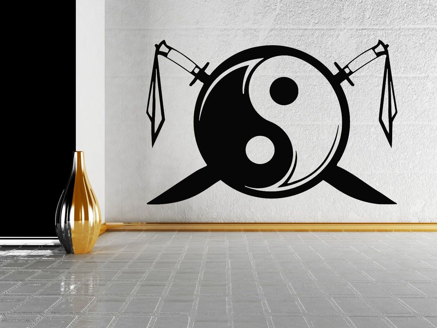 Wall Sticker Vinyl Decal Yin Yang Symbols Oriental Swords Karate Fighting (z822)