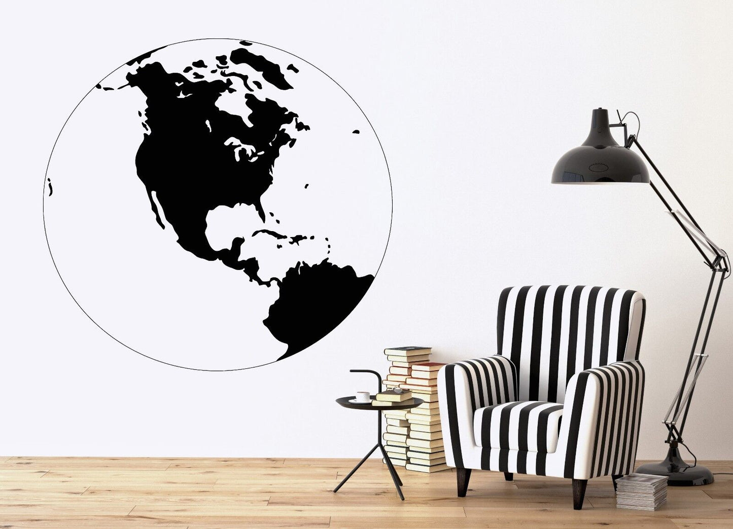 Autocollant mural en vinyle, Globe terrestre, carte, continent, Amérique, océan, îles, décor (n037)