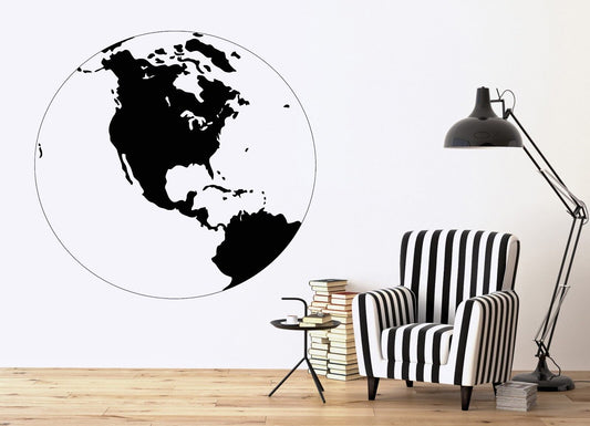 Autocollant mural en vinyle, Globe terrestre, carte, continent, Amérique, océan, îles, décor (n037)