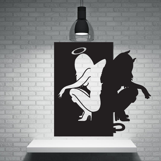 Wall Vinyl Sticker Beautiful Female Silhouettes Angel Demon Good Evil (n049)