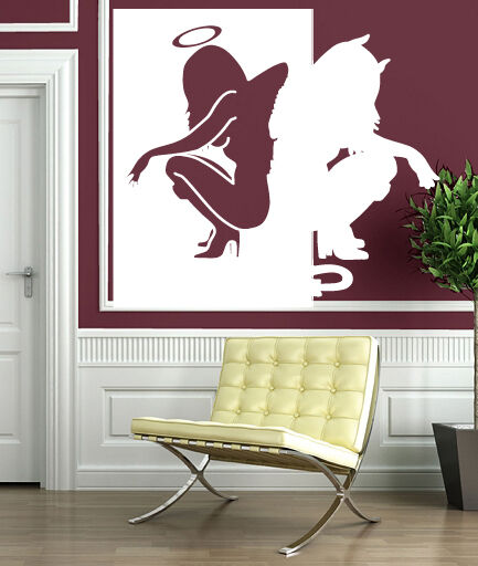 Wall Vinyl Sticker Beautiful Female Silhouettes Angel Demon Good Evil (n049)