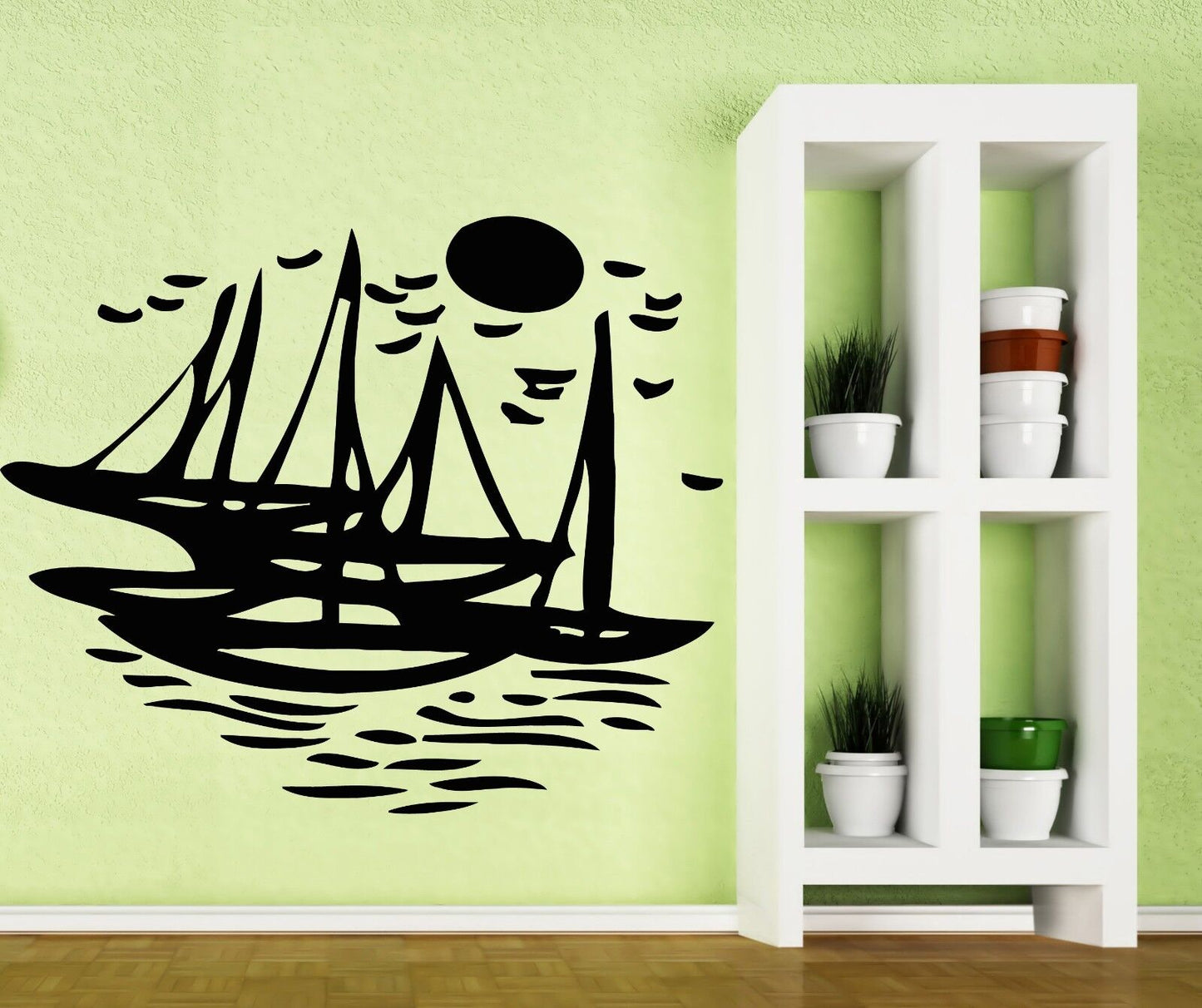 Wall Vinyl Sticker Decal Sea Gulls Sun Yacht Waterway Fishing Boat (n053)