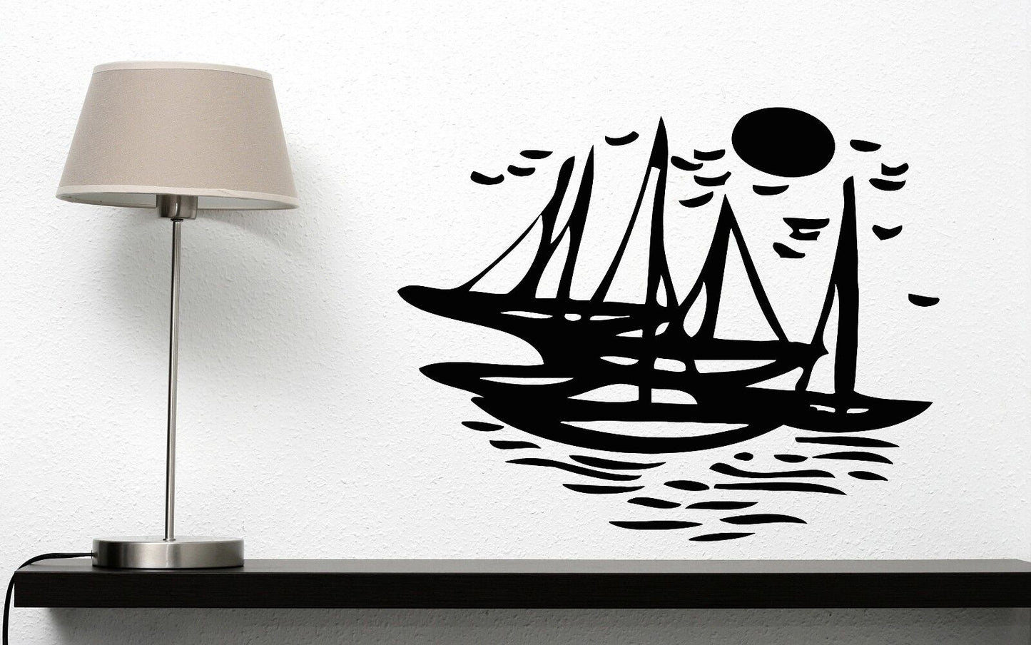 Autocollant mural en vinyle, décalcomanie, mouettes de mer, Yacht de soleil, bateau de pêche sur voie navigable (n053)