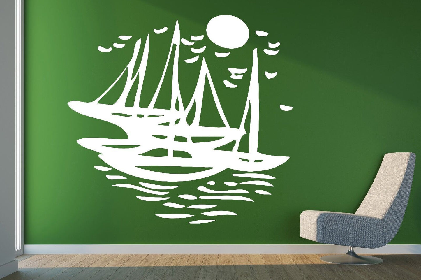 Wall Vinyl Sticker Decal Sea Gulls Sun Yacht Waterway Fishing Boat (n053)