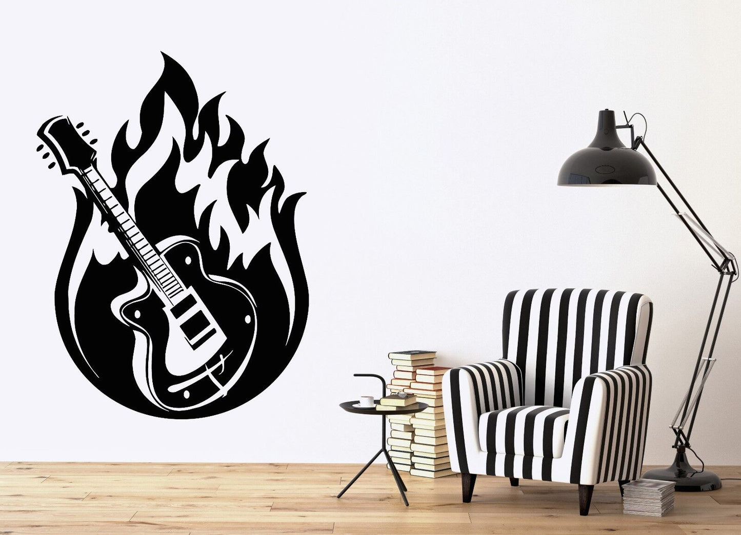 Autocollant mural en vinyle pour guitare, musique, Jazz, Blues, feu, Rock 'n' Roll (n063)